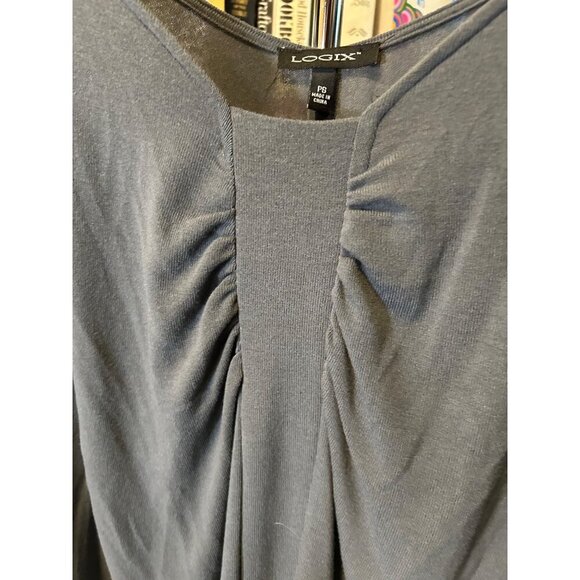Logix Grey Half Sleeve Wide Neck Draped Tunic Top SZ Petite Small - Picture 3 of 9